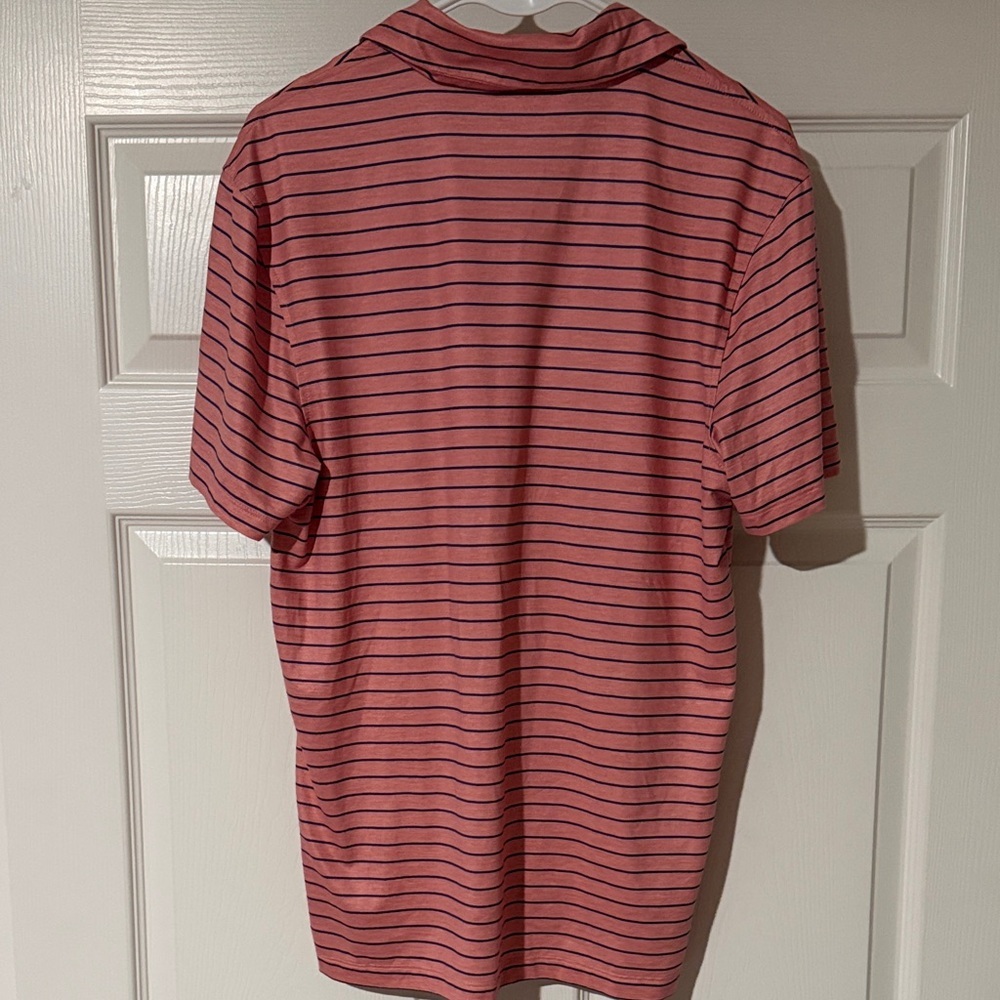 J. Crew Performance Coral and Navy Striped Polo Shirt - Picture 4 of 4